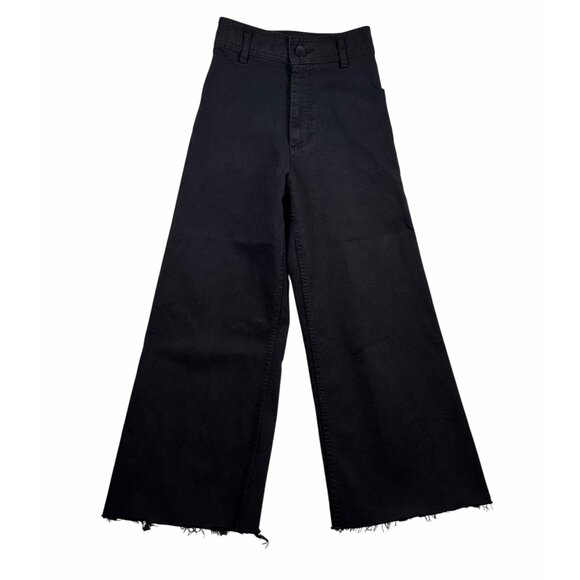 Zara Womens Wide-Leg Raw Hem Jeans Size 0 High Rise Trendy Streetcore Denim - Picture 1 of 9